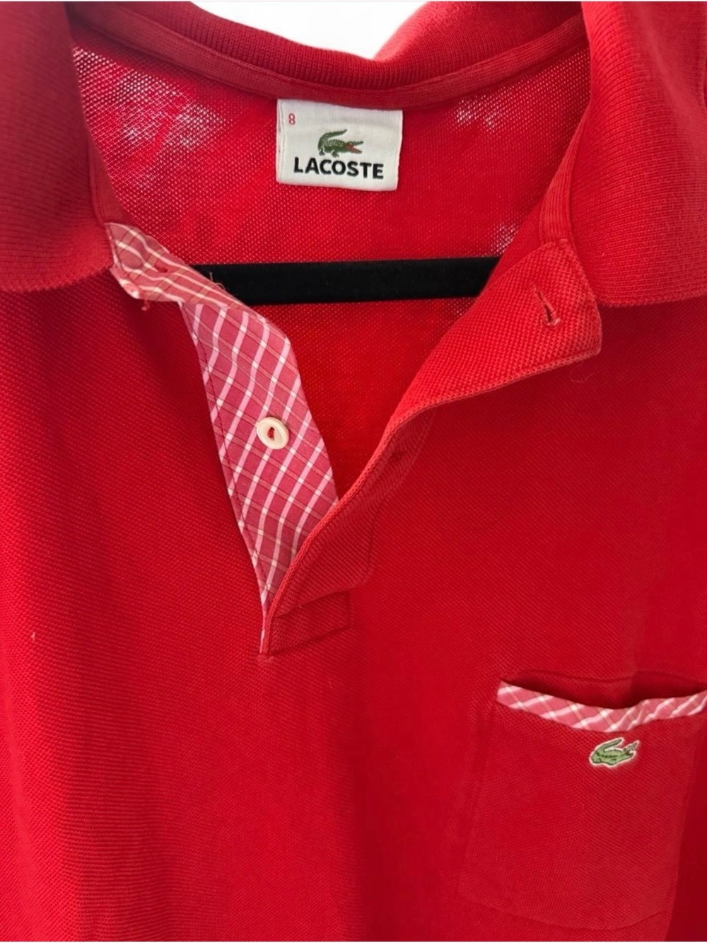 Lacoste Red Men’s Polo with Checked Trim